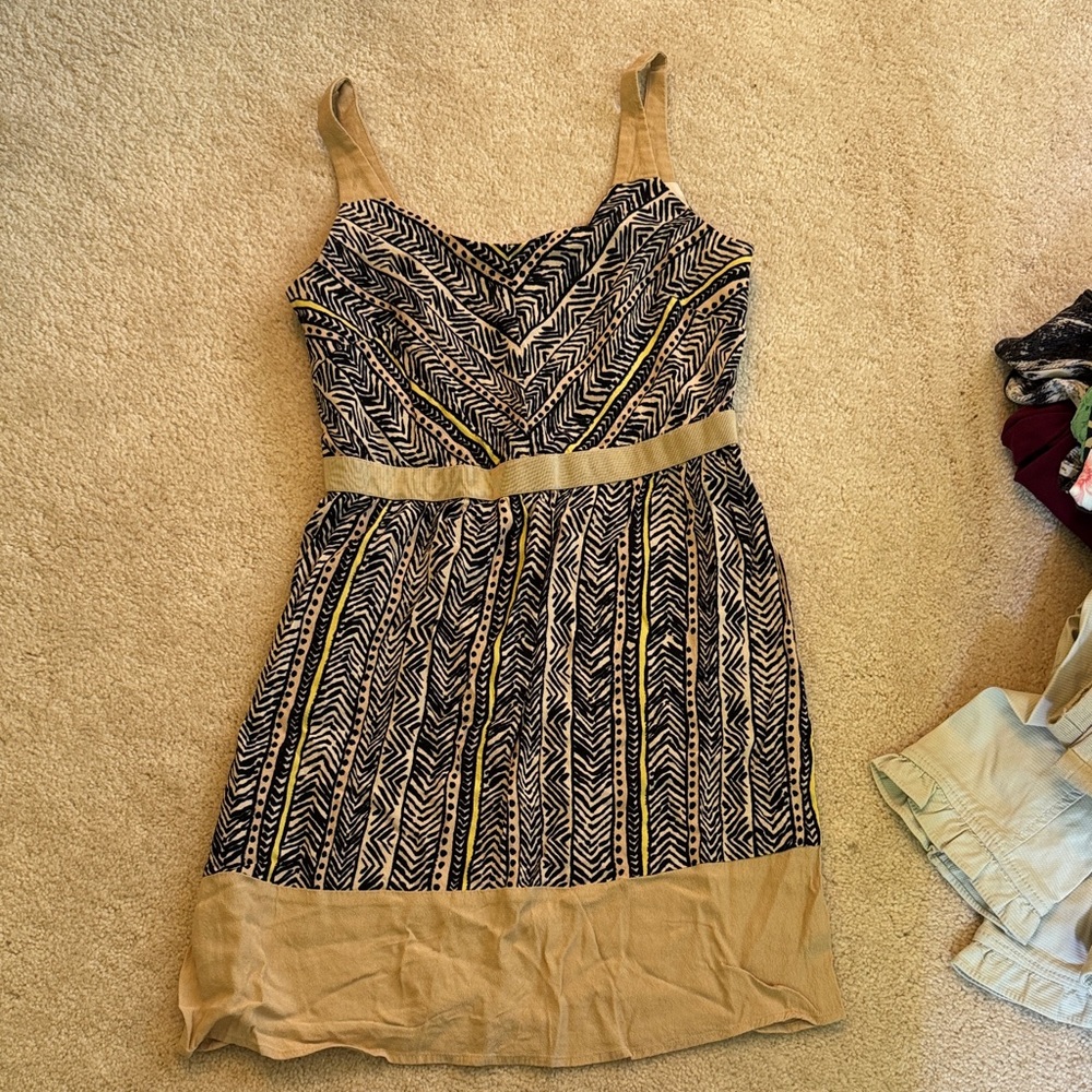 LOFT Black and Tan Geometric Mini Dress